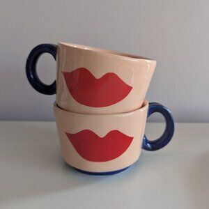 Clare V for Anthropologie Red Lips Mugs Set of 2 Rare, Limited Edition, Designer